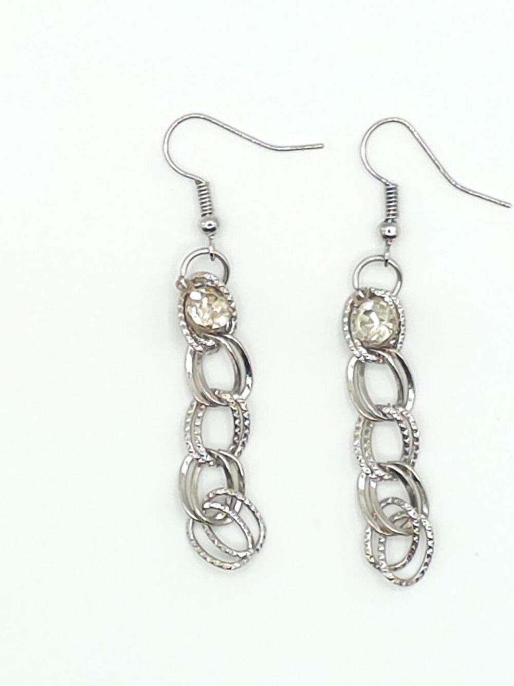 Silver-Tone Layered Chain Drop Earrings with Crystal Accent